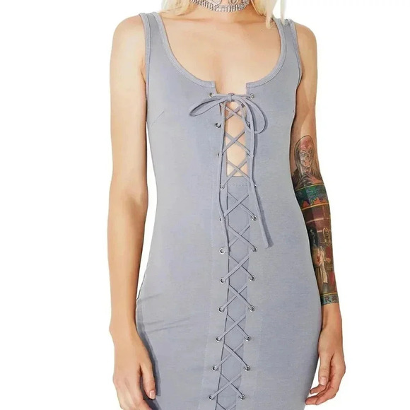 Gray Bodycon Lace-Up Dress - Picture 5 of 5